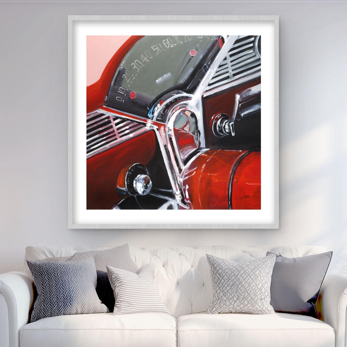 C1FM3636M02KDE 36 x 36 in. Vintage Red Car Dashboard Print - Framed Matted Home Decor