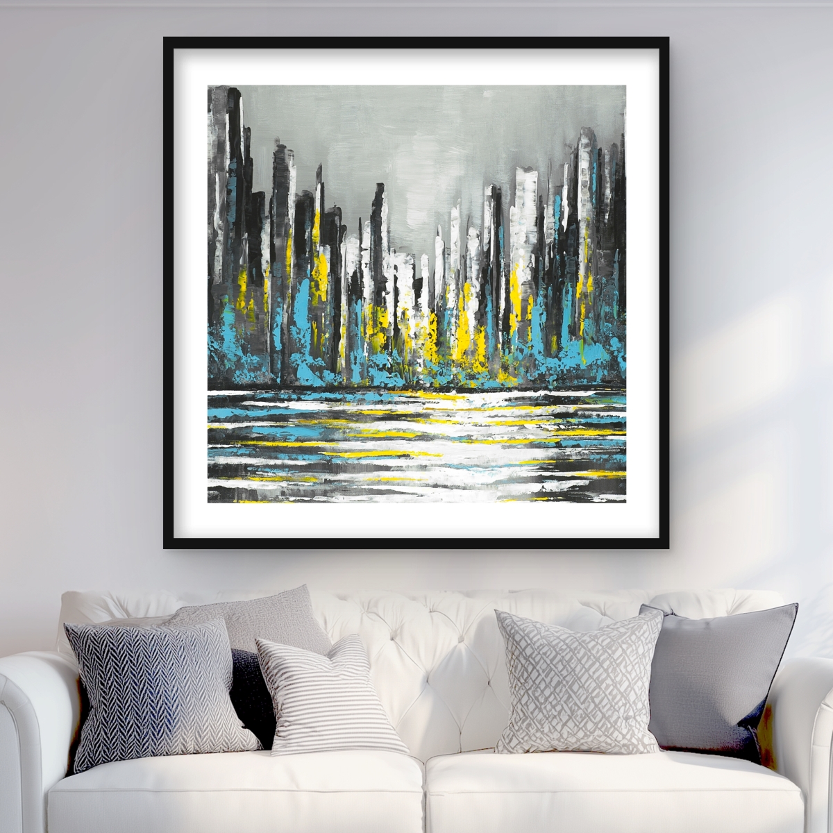 C1FM3636S3XNFQ 36 x 36 in. Abstract Blue Skyline - Framed Matted Print for Home Decor