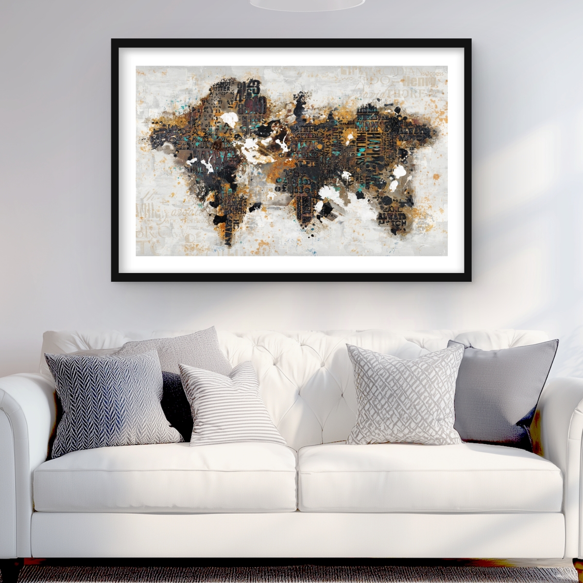 C1FM2436OECY1L 24 x 36 in. Abstract World Map with Typography - Modern Framed Print