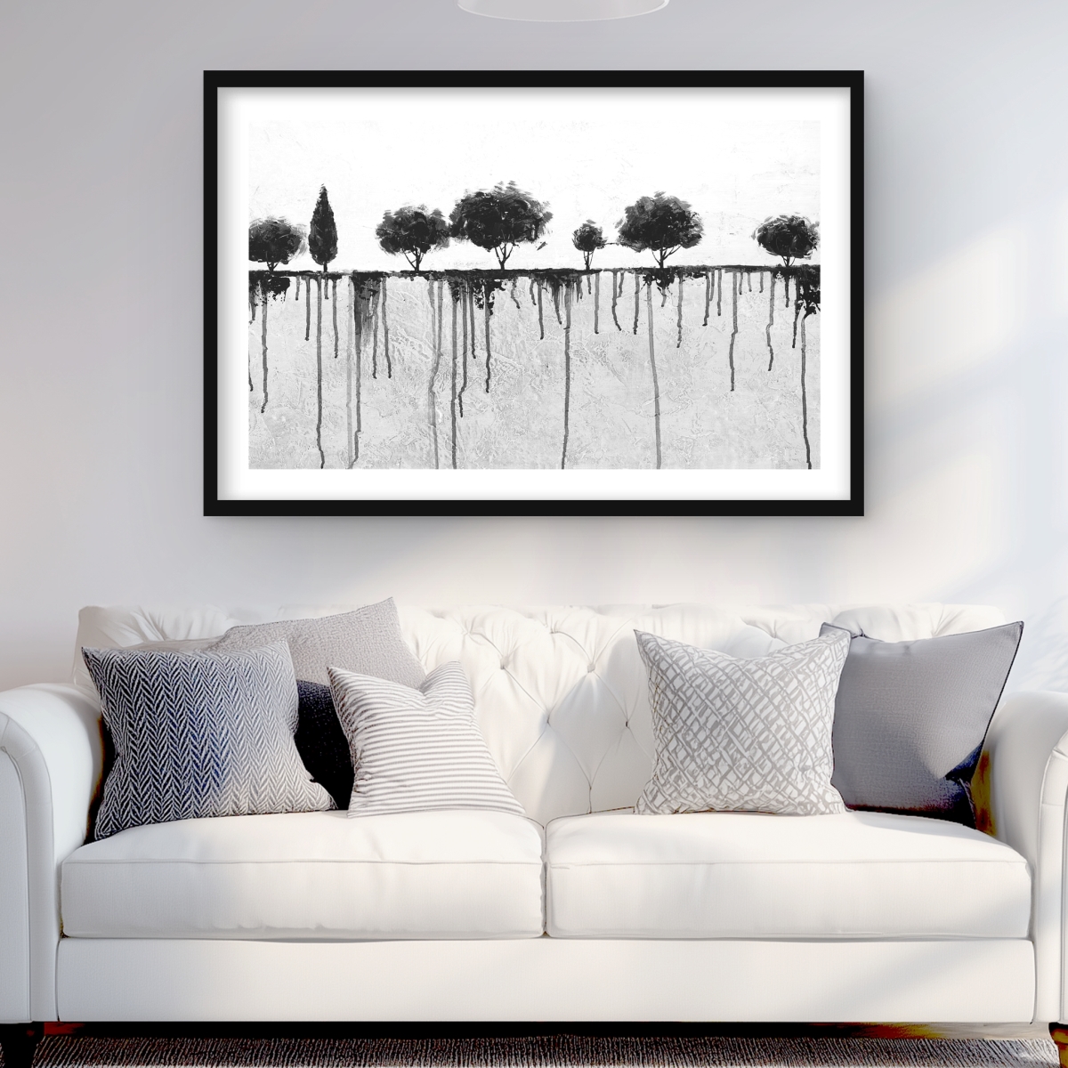 C1FM2436ZK8ZNV 24 x 36 in. Ink Bleeding Trees - Black Modern Framed Matted Print Decor