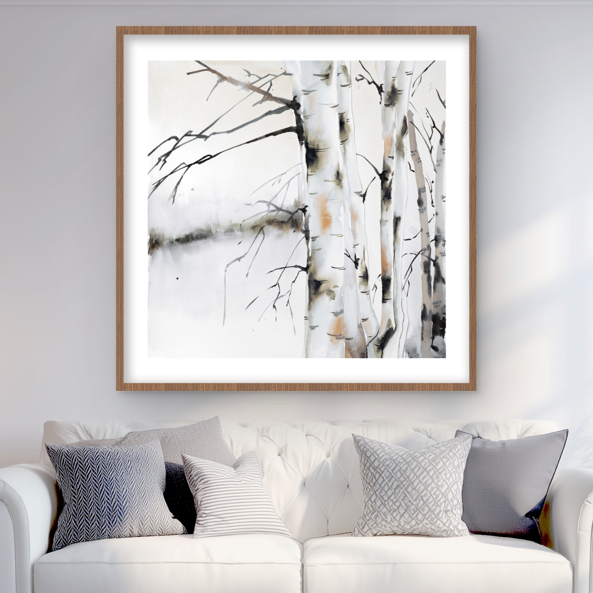 C1FM3636KL0PR3 36 x 36 in. Winter Birches - Office Gray Framed Matted Print for Decor