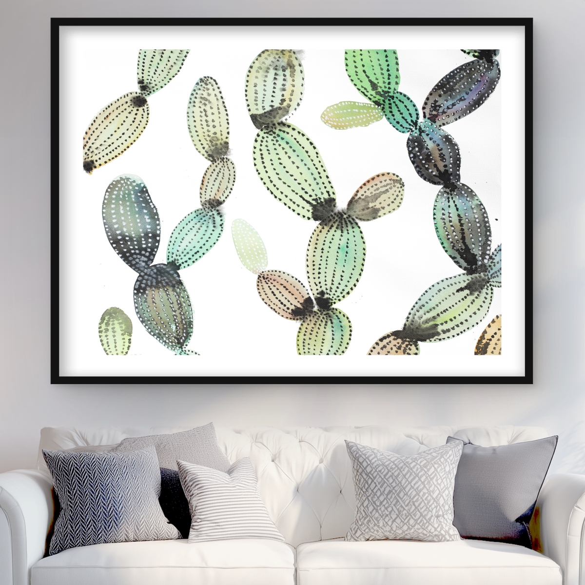 C1FM3648YNV57S 36 x 48 in. Cactus Pattern Framed Matted Print - Botanical Home Decor