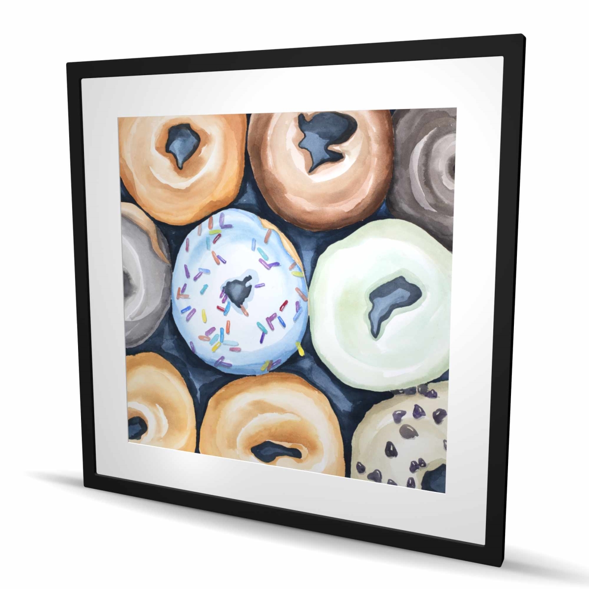 C1FM3636DMPS3I 36 x 36 in. Watercolor Doughnuts with Icing - Framed Matted Print Decor