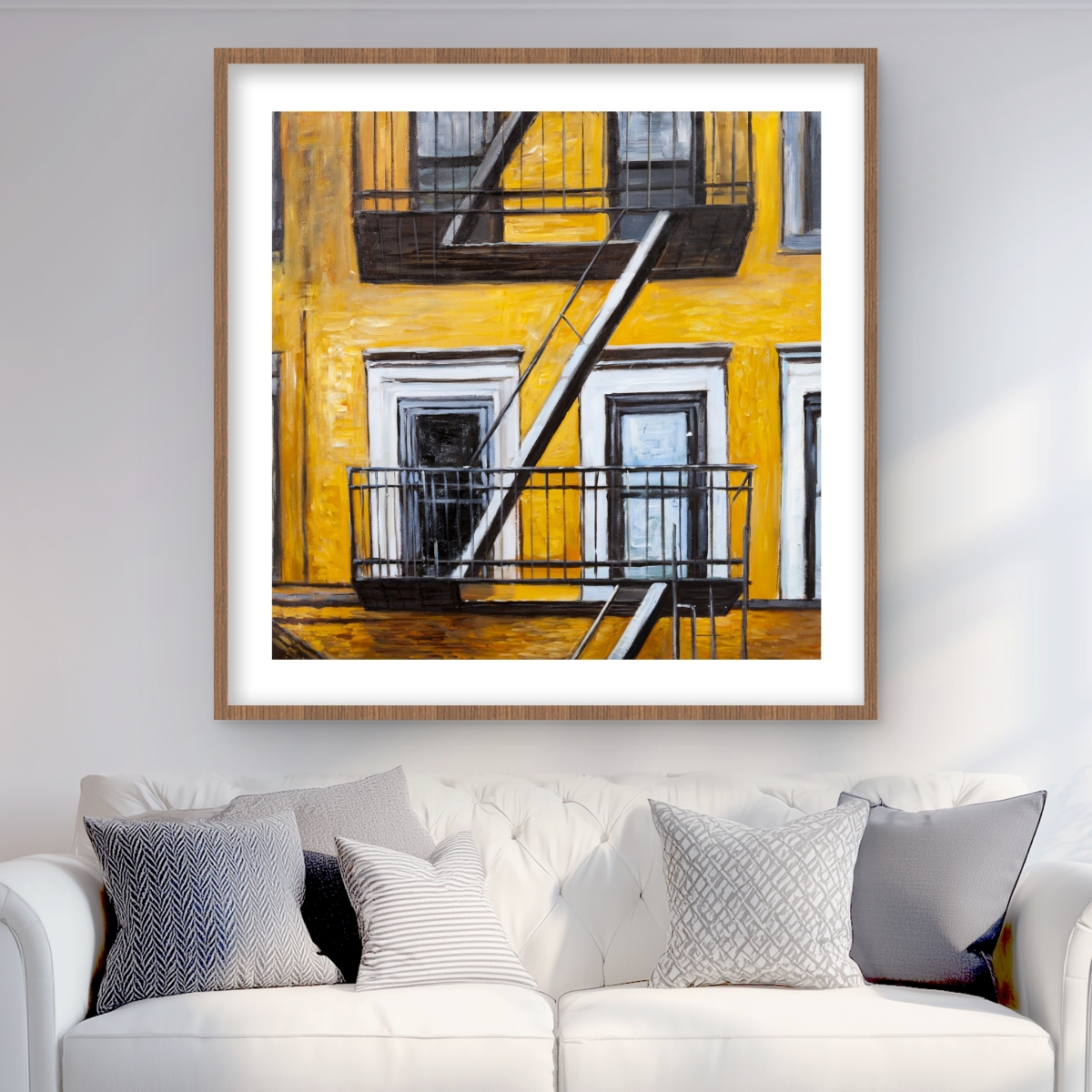 C1FM3636E5WV4S 36 x 36 in. Building Old Fire Escape Framed Matted Print - Home Decor