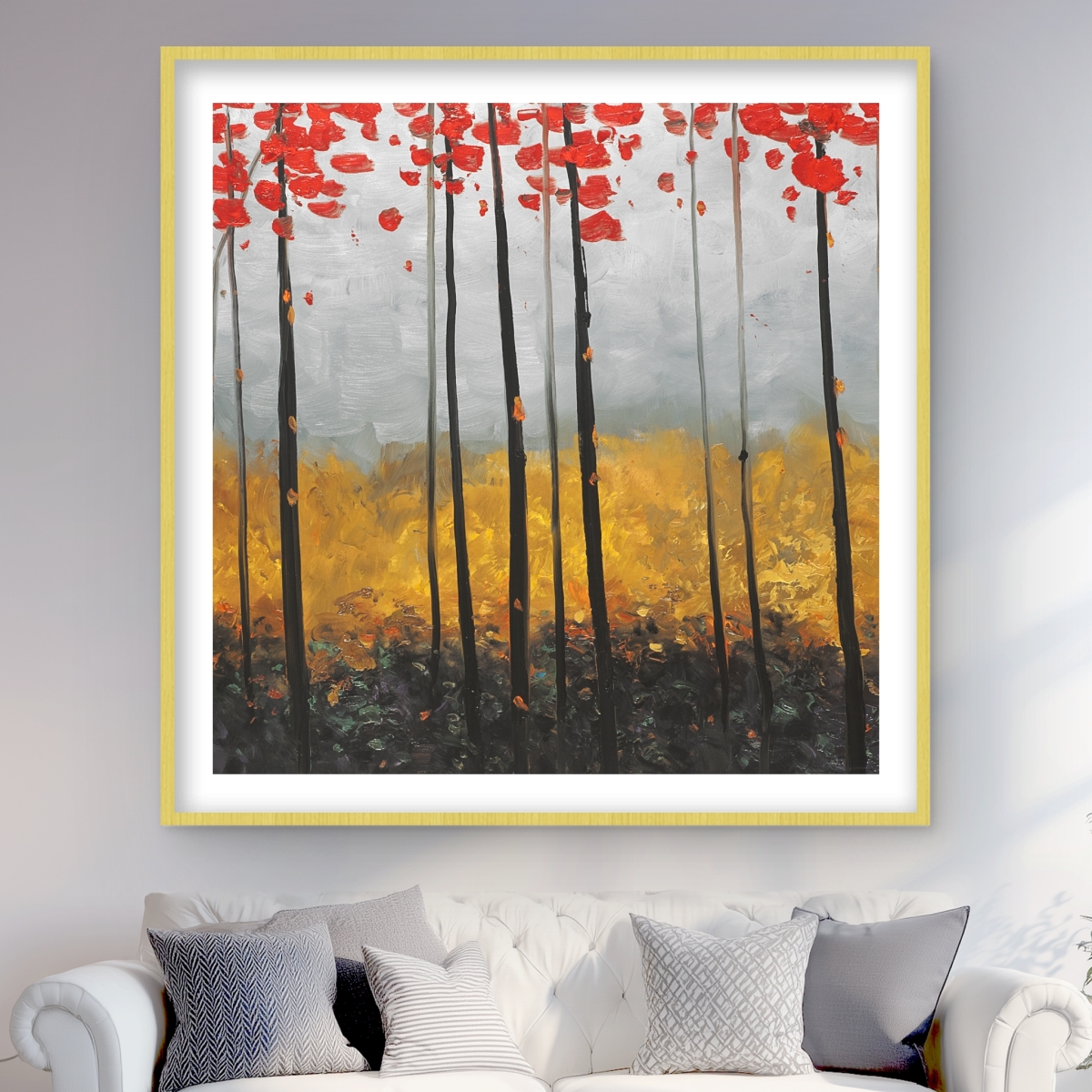 C1FM4848TZ9YP8 48 x 48 in. Abstract Landscape - Office Trees Framed Matted Print Decor