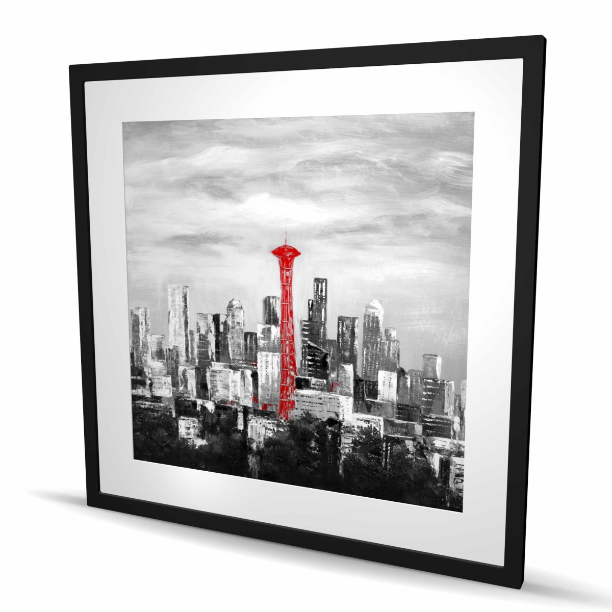 C1FM3636FTGOHD 36 x 36 in. Space Needle in Red - Industrial Cities Framed Print Decor