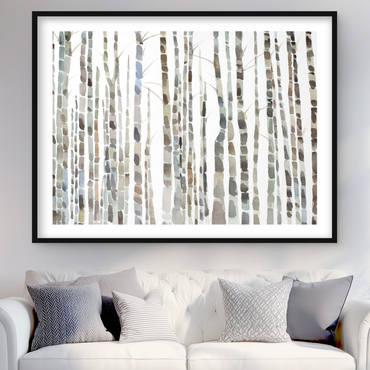 C1FM3648ZH60IY 36 x 48 in. Birch Trees Forest - Framed Matted Print for Home Decor