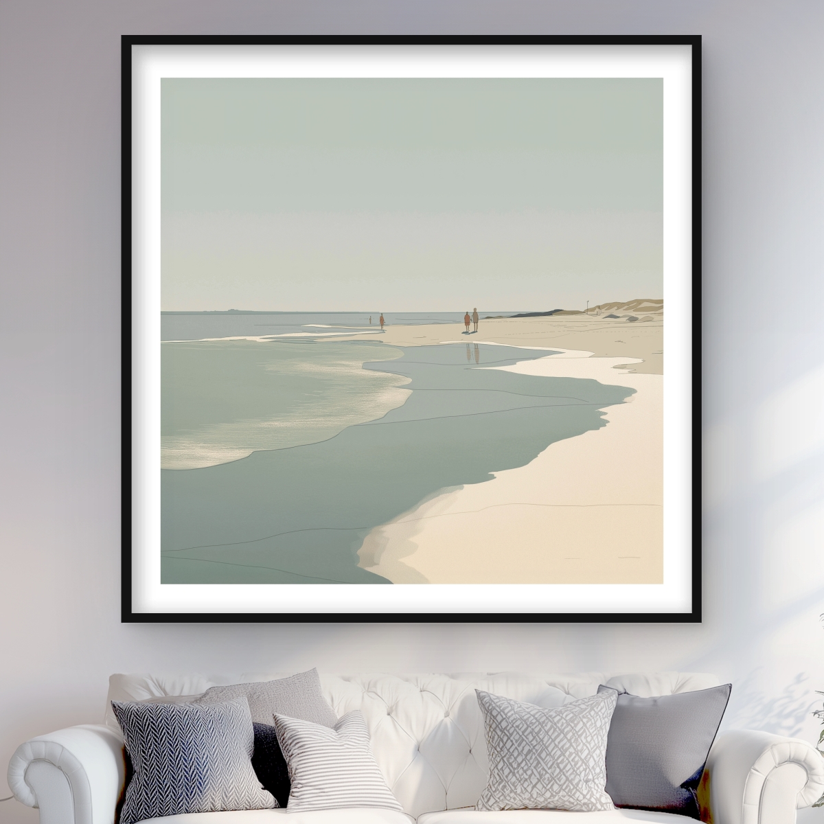 C1FM48481IDD2V 48 x 48 in. Peaceful Walk - White Coastal Framed Matted Print for Decor