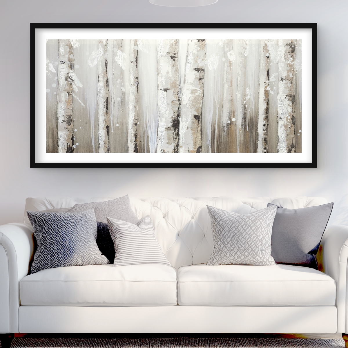 C1FM2448AOGDDG 24 x 48 in. White Birches on Gray Background - Framed Matted Print Decor