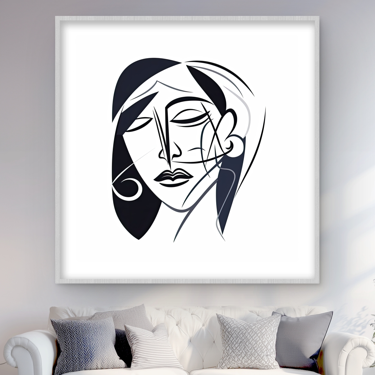 C1FM48485TS3F4 48 x 48 in. Abstract Face - Minimalist Framed Print for Bathroom Decor