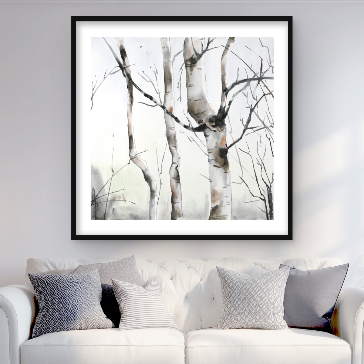 C1FM3636ILJ83U 36 x 36 in. Three Birches Trees Framed Matted Print for Home Decor