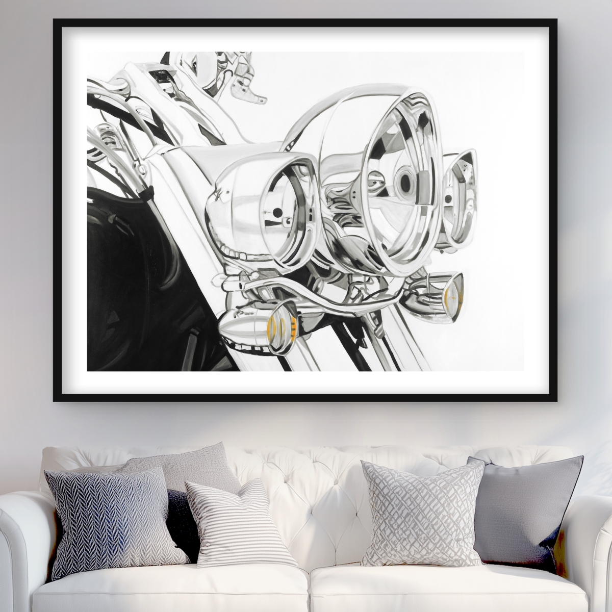 C1FM3648ESQD5C 36 x 48 in. Motorcycle Light - White Transportation Framed Matted Print