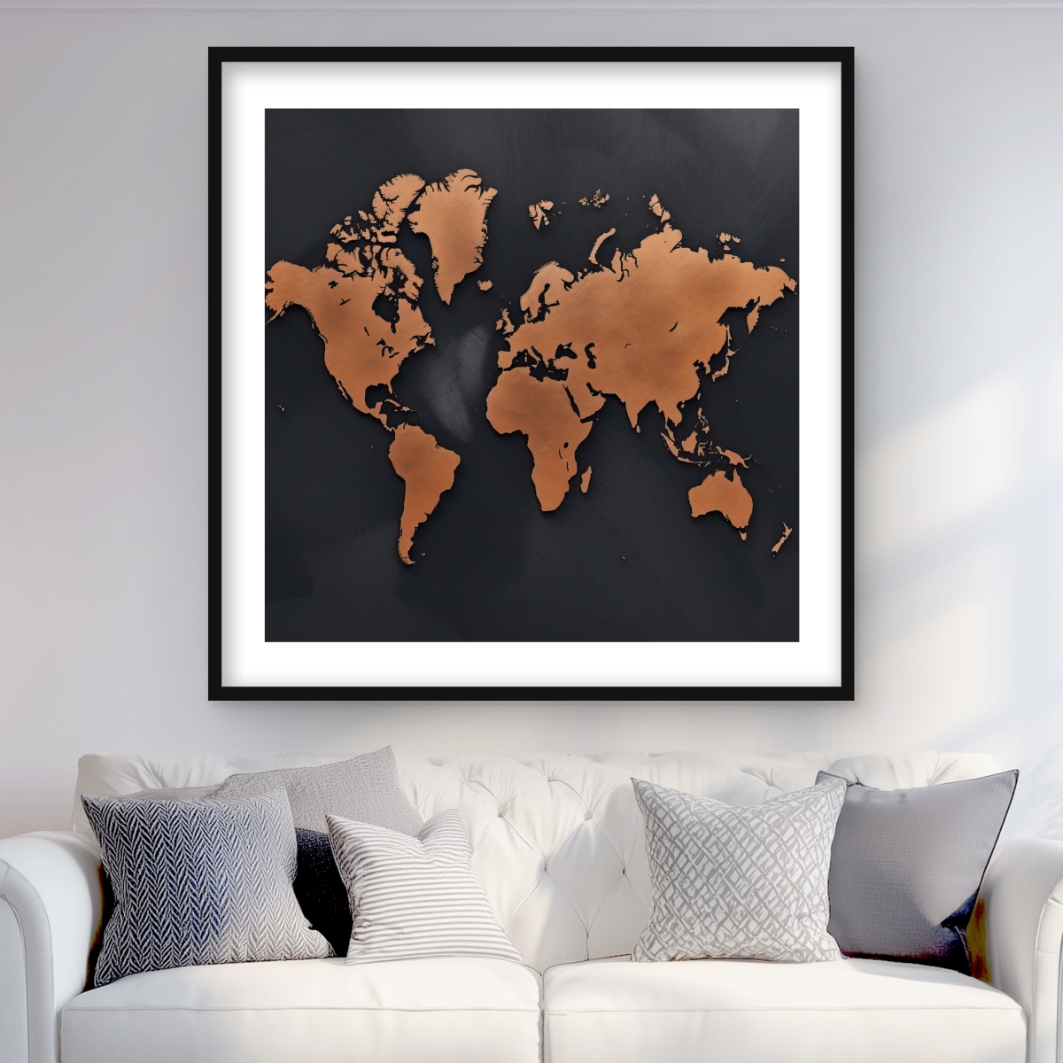 C1FM36369RHJBD 36 x 36 in. Rusted Map - Blue Prints American Framed Matted Print Decor