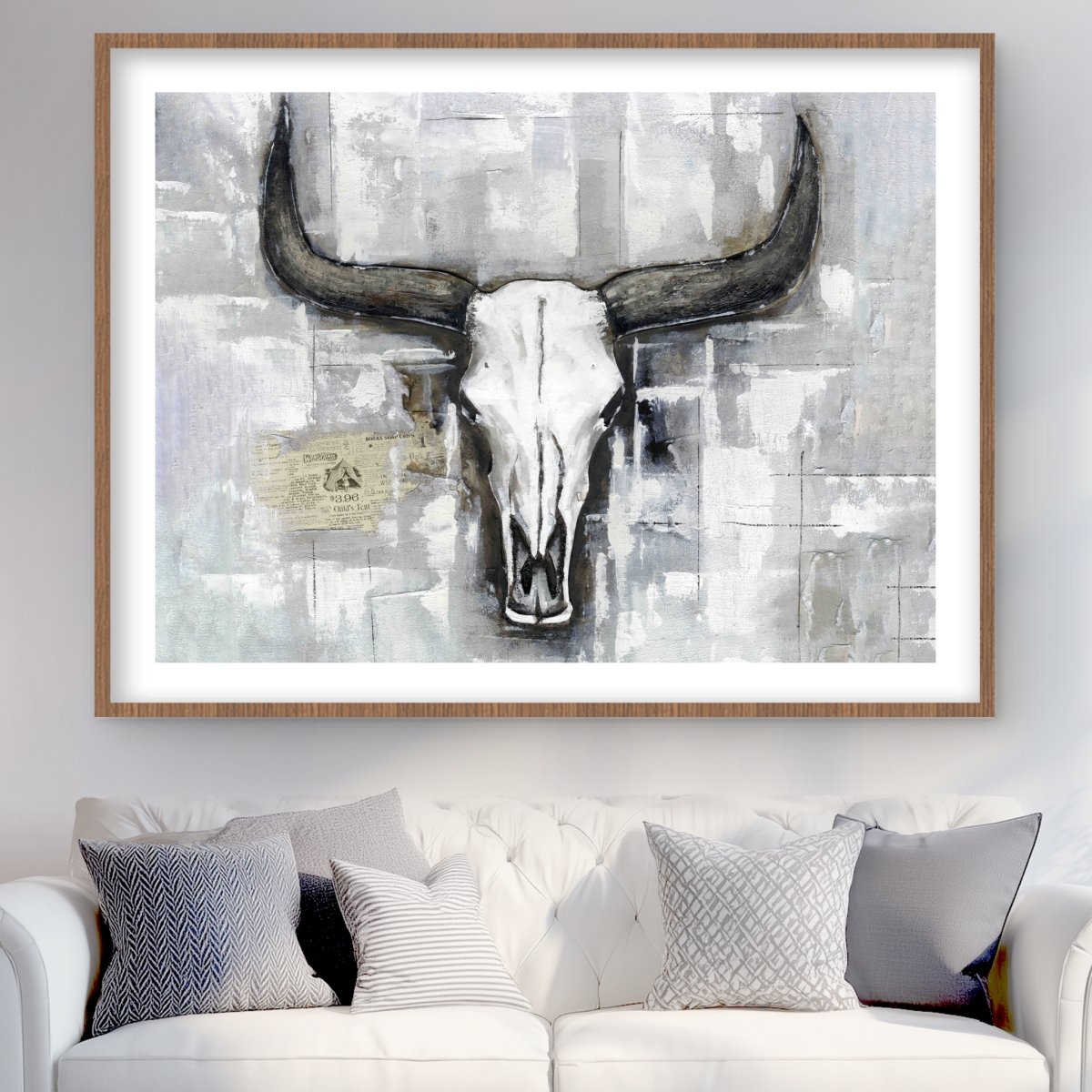 C1FM364862NN7S 36 x 48 in. Bull Skull on Industrial Background - Rustic Framed Print