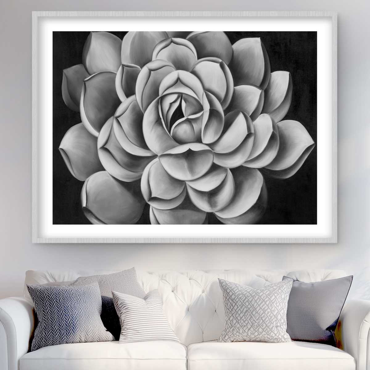 C1FM3648FMMS8R 36 x 48 in. Black & White Succulent Framed Print for Home Decor