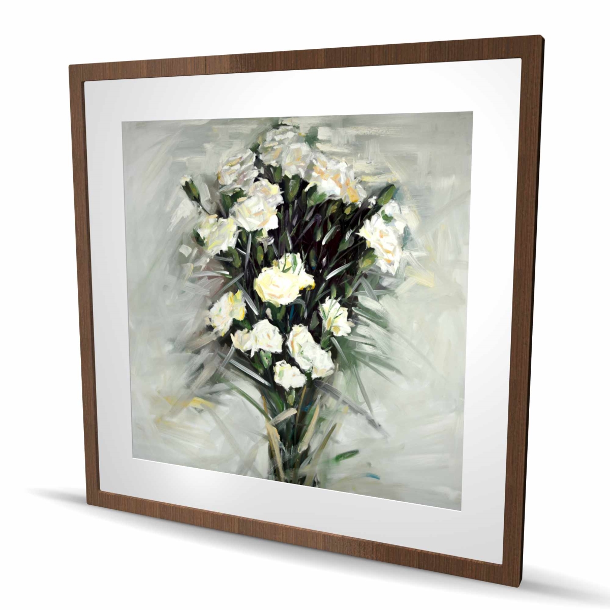 C1FM3636O1A8A8 36 x 36 in. Lisianthus White Bouquet - Beige Botanical Framed Print