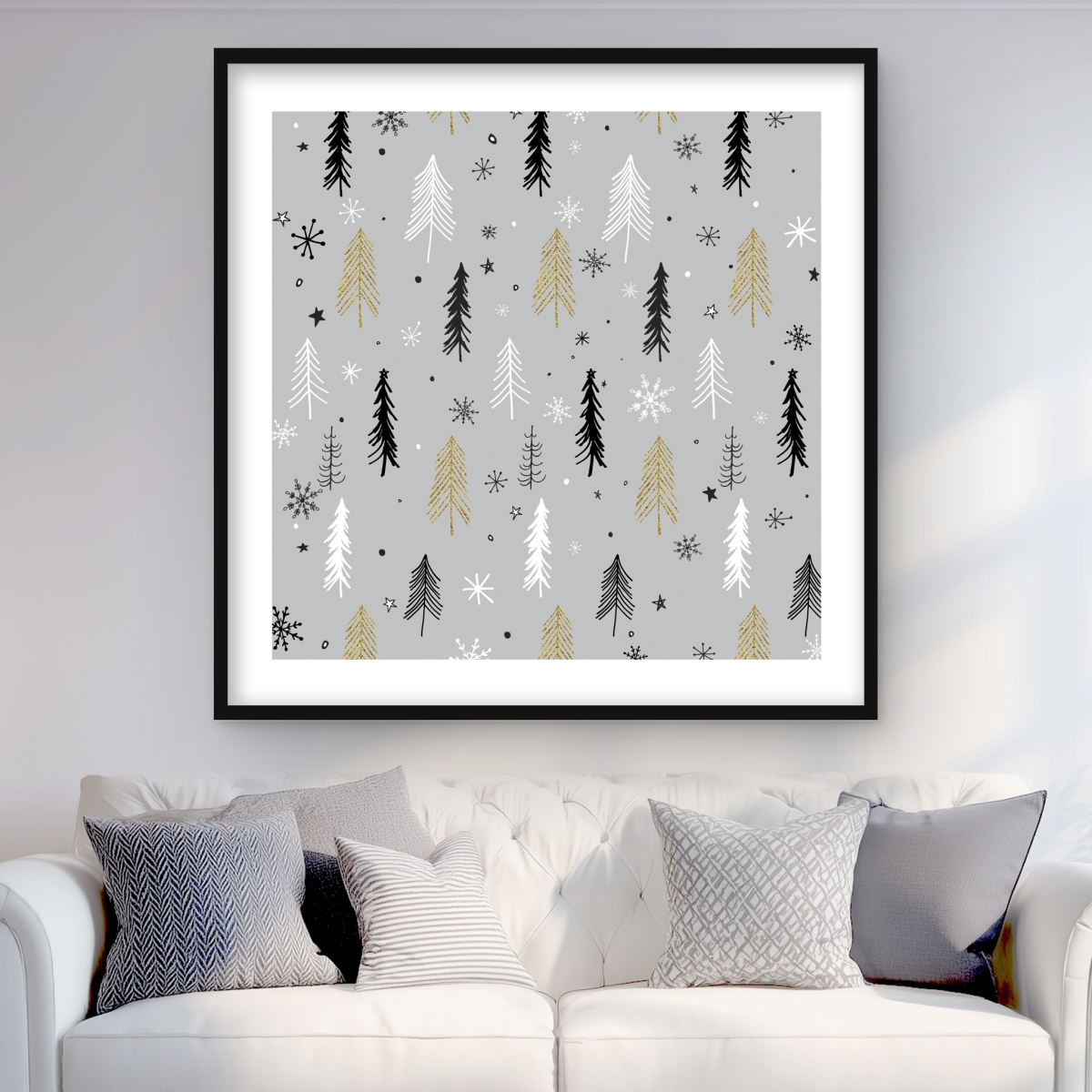 C1FM3636OQT5IN 36 x 36 in. Christmas Tree Pattern - Framed Matted Print for Home Decor