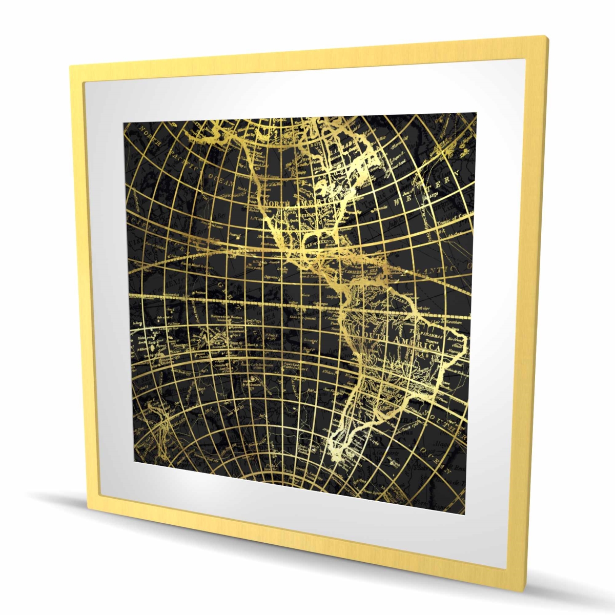 C1FM3636K6N5QB 36 x 36 in. Black & Marine World Map Globe - Modern Framed Print Decor