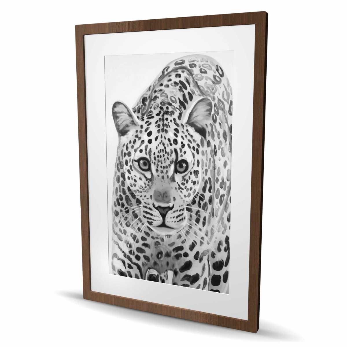 C1FM2436WK2BRJ 24 x 36 in. Leopard Ready to Attack - Black Monochrome Framed Print