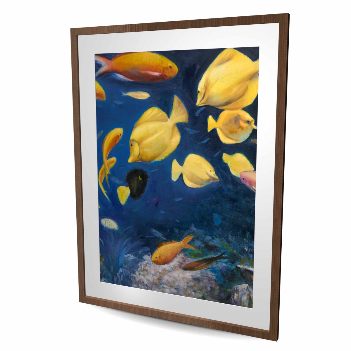 C1FM364818LU27 36 x 48 in. Fish Under the Sea - Classic Blue Framed Matted Print Decor