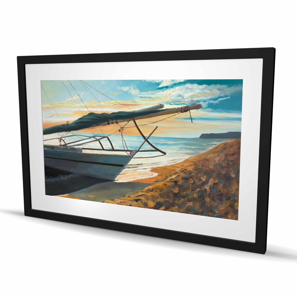 C1FM2436LUXVUN 24 x 36 in. Peaceful Seaside - Exotic Orange Framed Matted Print - Decor