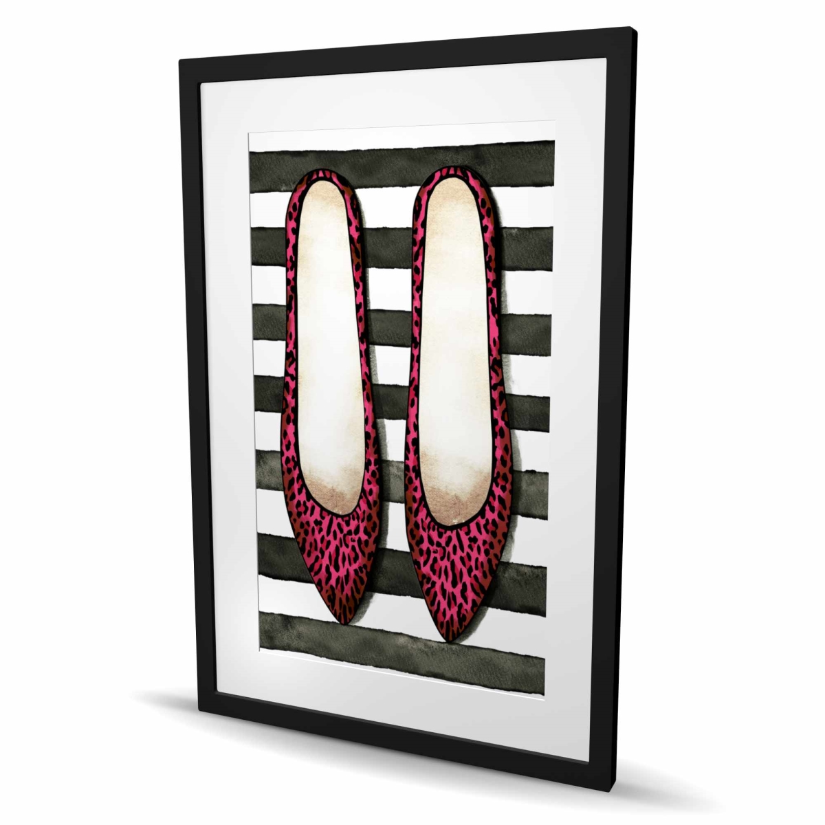 C1FM2436RDK3LR 24 x 36 in. Leopard Pink Shoes - Framed Matted Print for Home Decor