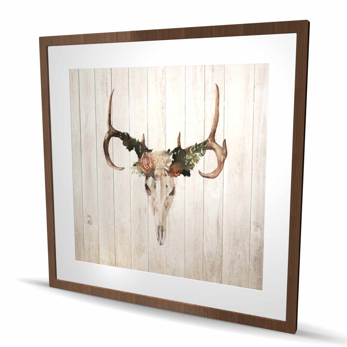 C1FM3636NT3AT4 36 x 36 in. Mule Deer Skull with Roses - Rustic Framed Print for Decor