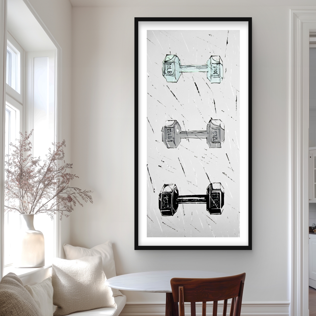 C1FM24482XXA58 24 x 48 in. Dumbbells - Man Cave Gray Framed Matted Print for Home Decor