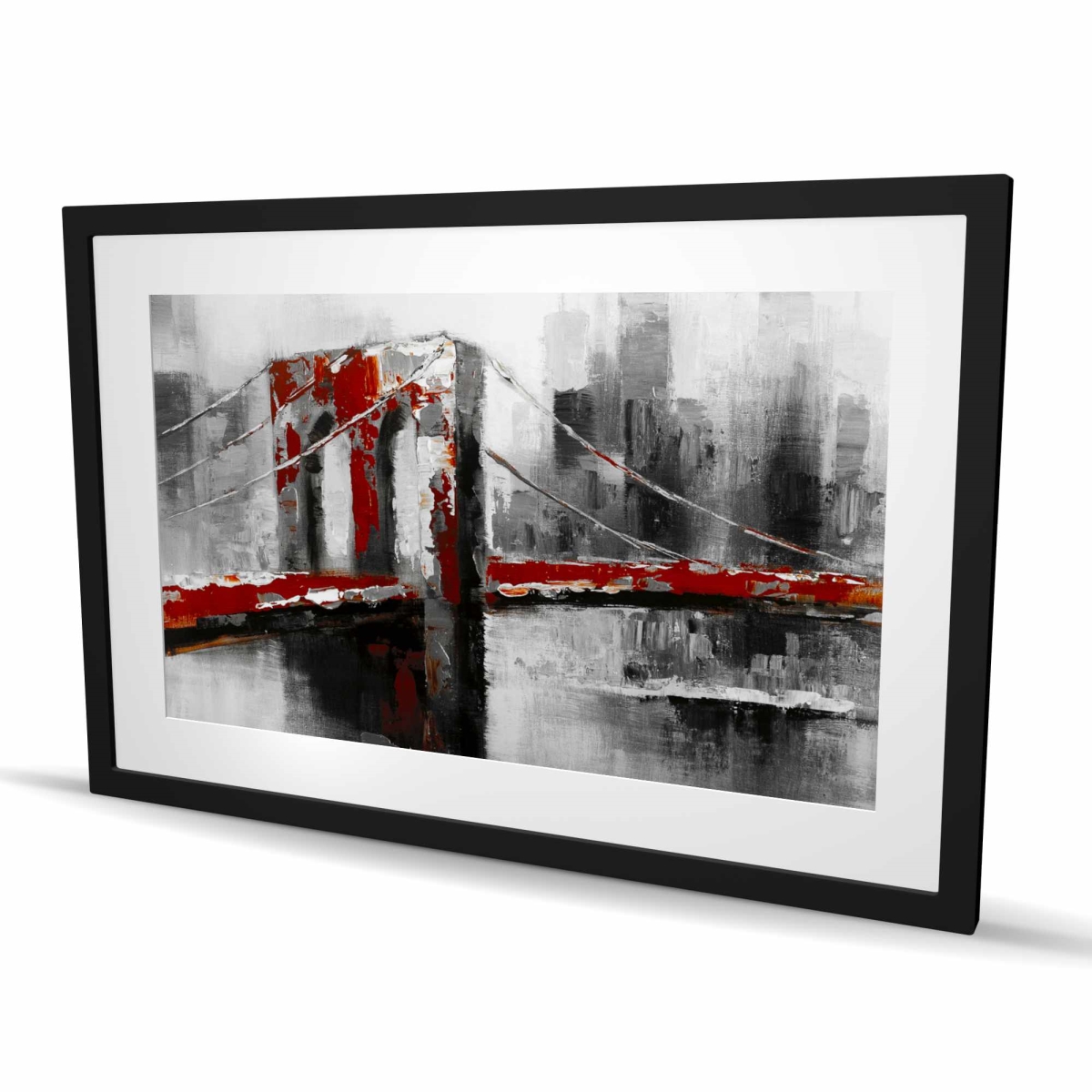 C1FM2436QLGKUM 24 x 36 in. Abstract & Red Brooklyn Bridge - Framed Matted Print Decor