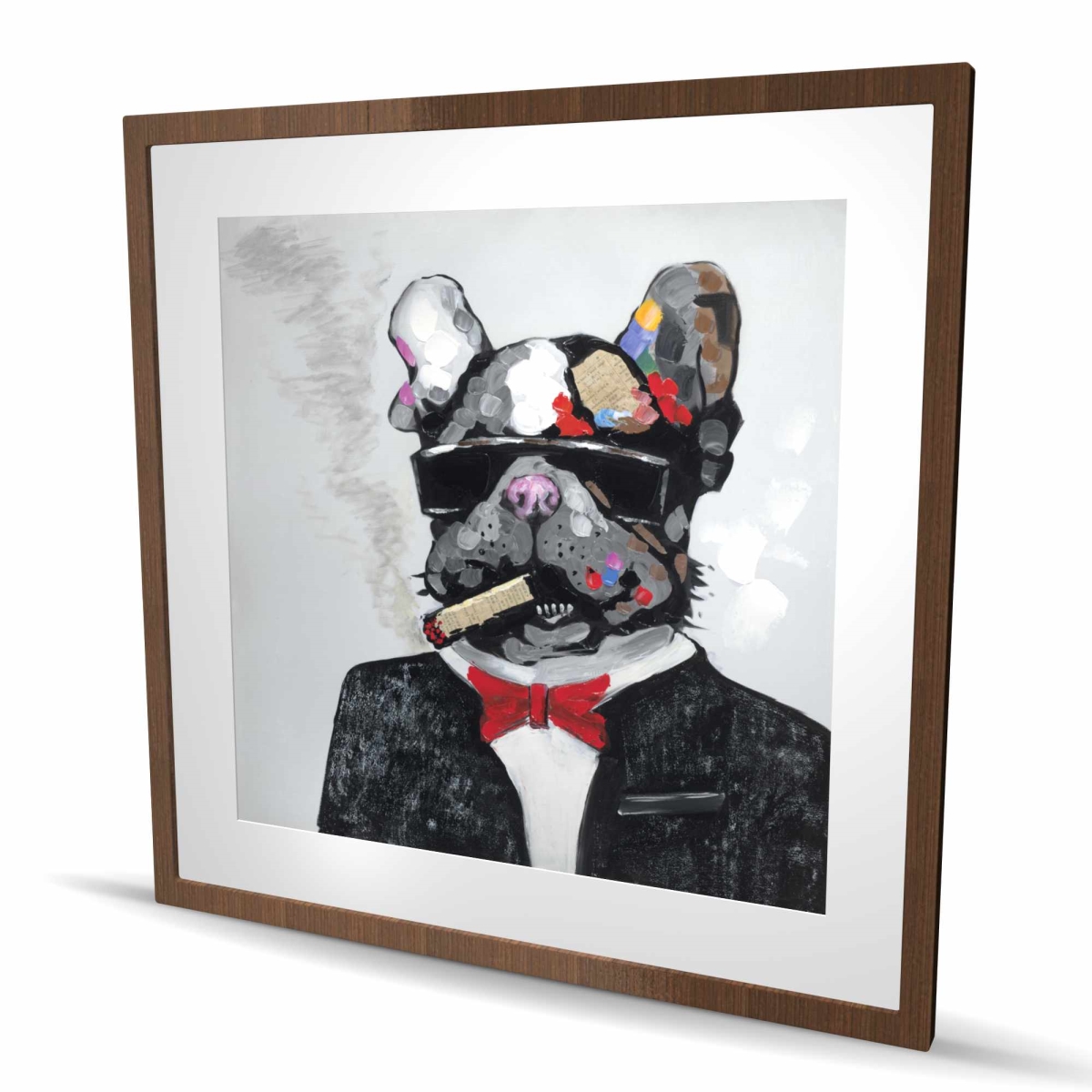 C1FM3636D0K696 36 x 36 in. Smoking Gangster Bulldog - Retro Framed Print for Man Cave