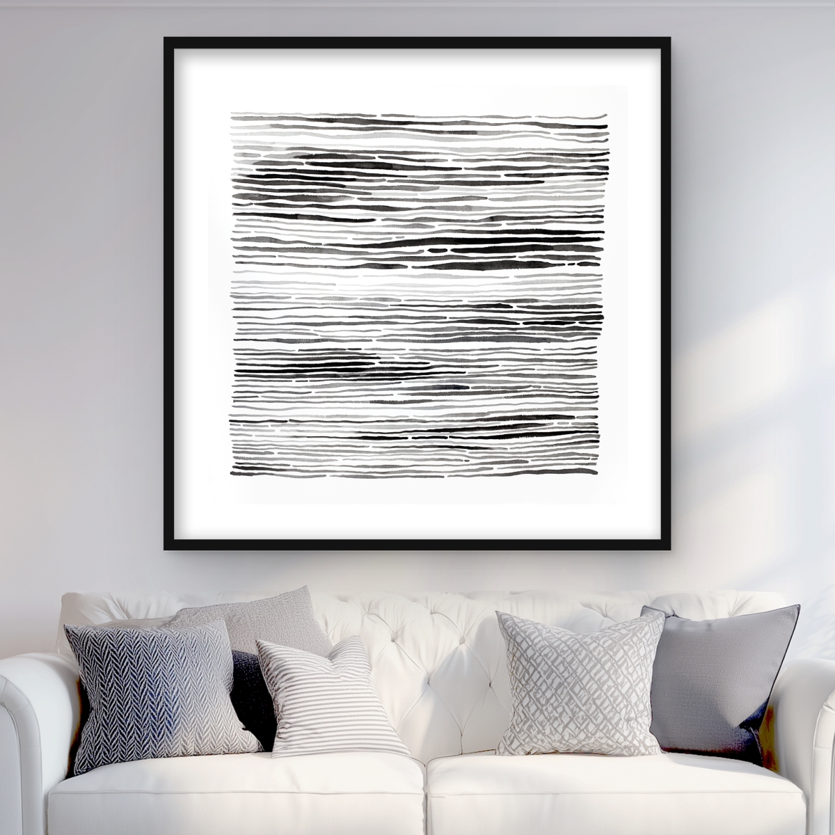 C1FM3636DG9S6M 36 x 36 in. Gray Grooves - Black & White Framed Matted Print for Decor