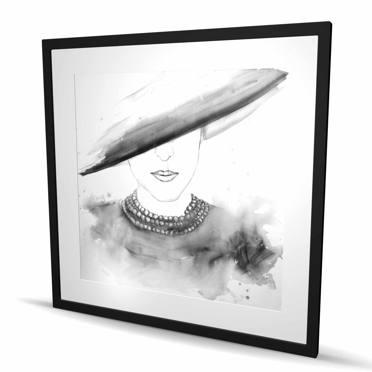 C1FM363615DC8I 36 x 36 in. Mysterious Lady with Hat - Black & White Framed Print Decor