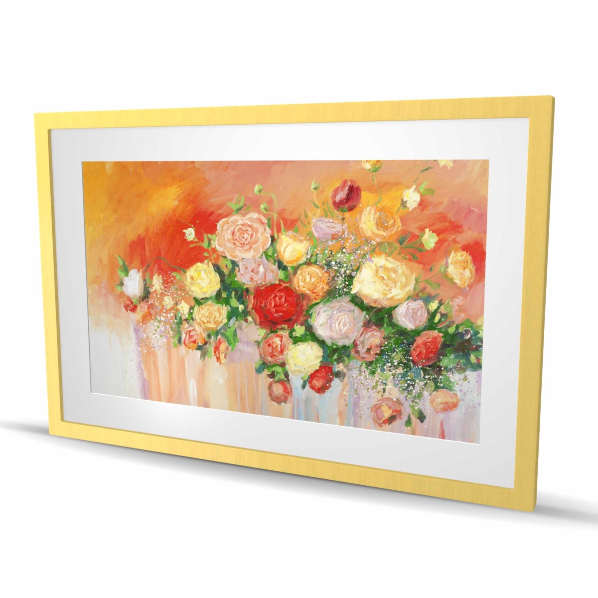 C1FM2436Y0IRUD 24 x 36 in. Bouquet of Multicolor Abstract Flowers - Romantic Home Decor Framed Matted Print