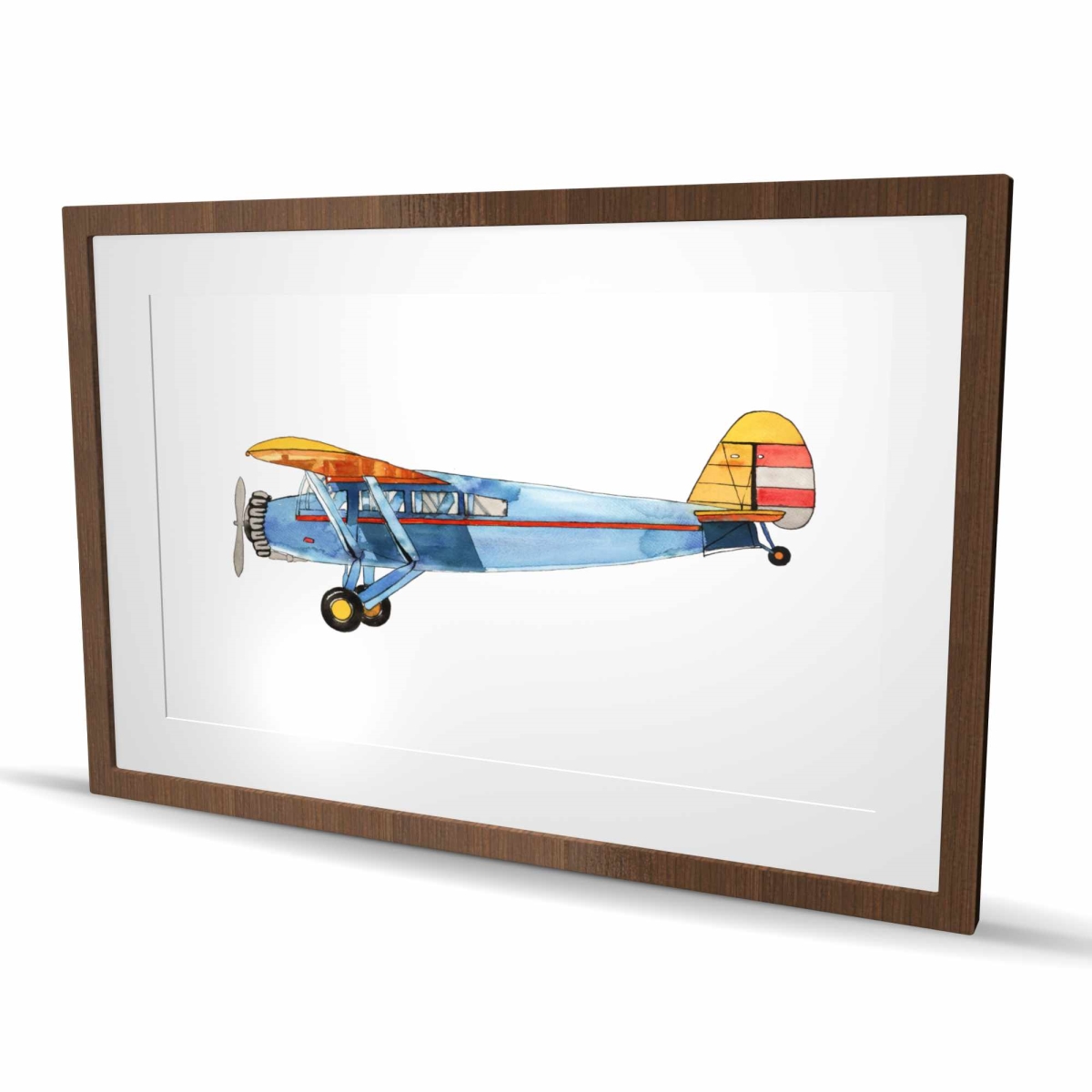 C1FM2436Y3DPZR 24 x 36 in. Small Blue Plane - Framed Matted Print for Home Decor
