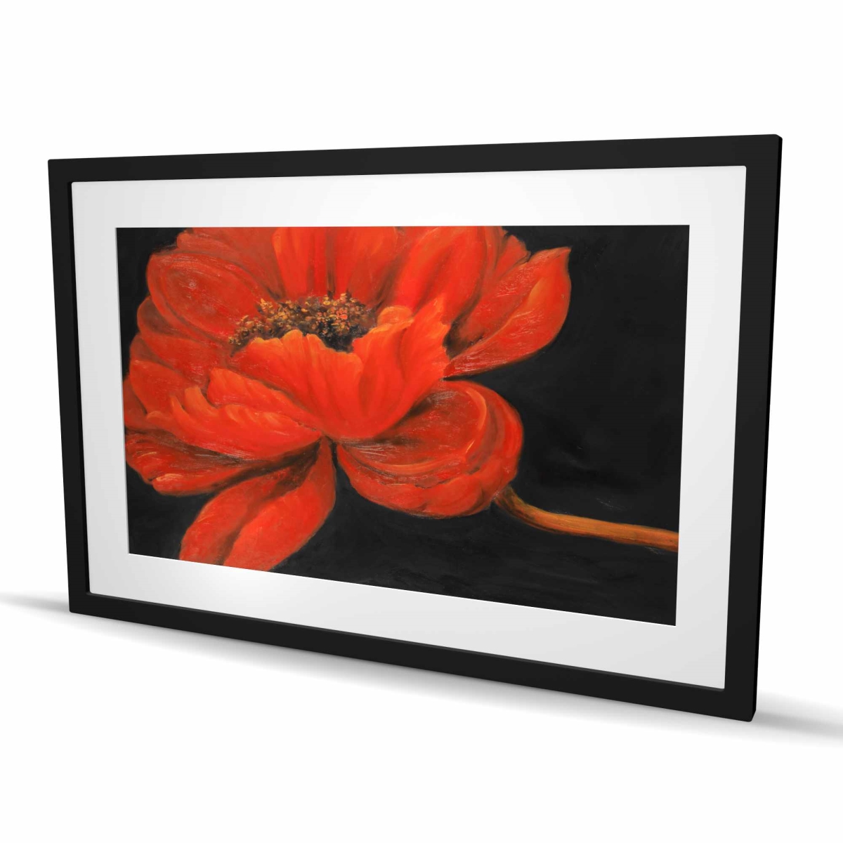 C1FM2436YNGH22 24 x 36 in. Red Petal Flower - Black Floral Matted Print for Home Decor