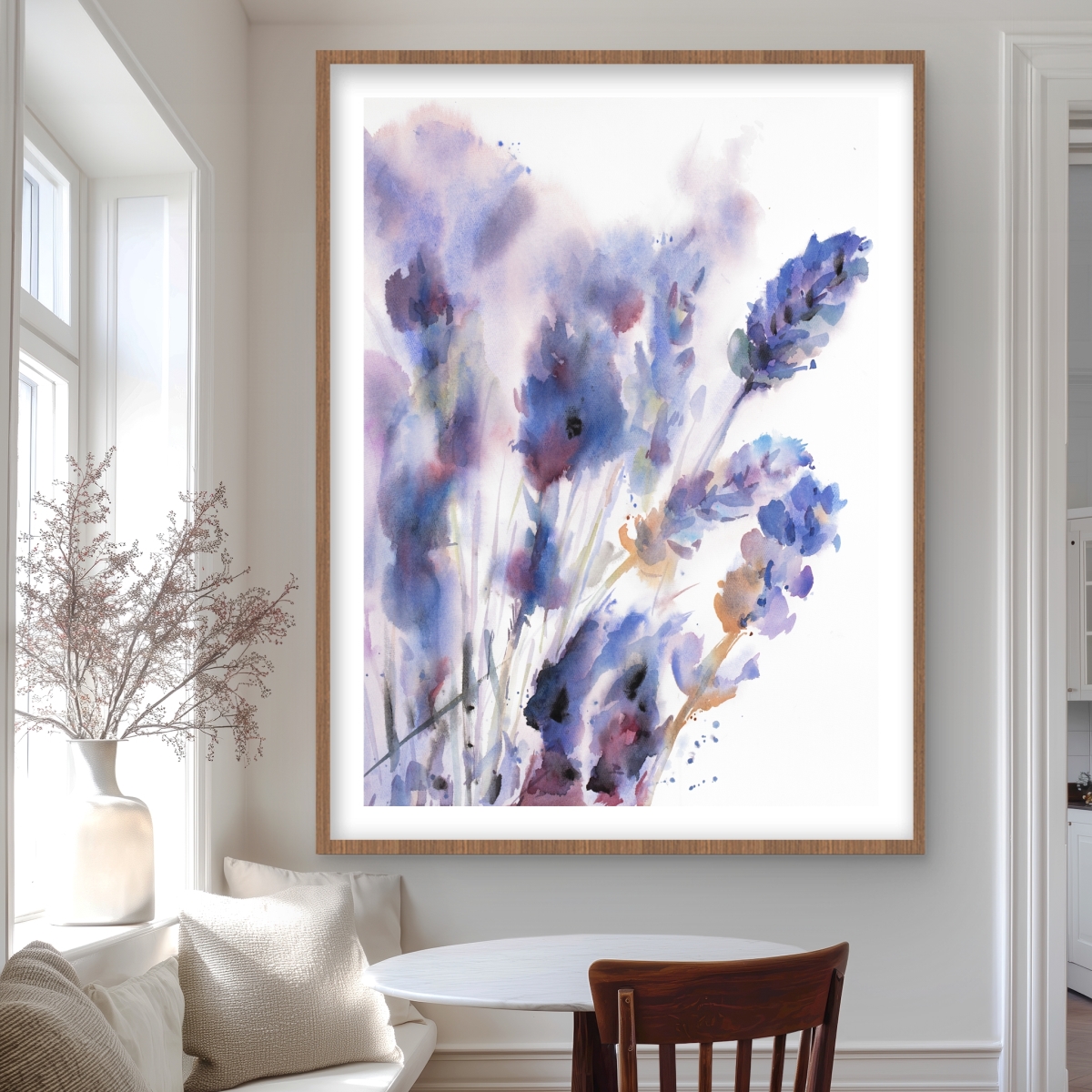 C1FM364884TF5F 36 x 48 in. Watercolor Lavender Flowers Blur Effect - Framed Print Decor