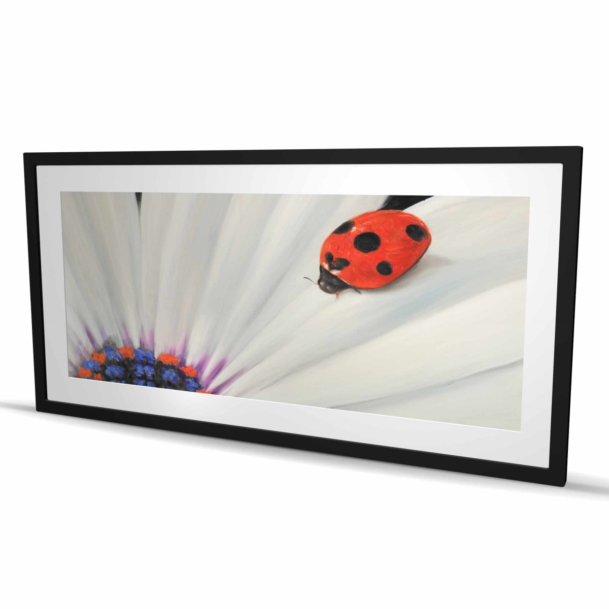 C1FM24489AK92L 24 x 48 in. White Daisy & Ladybug - Botanical Black Framed Print