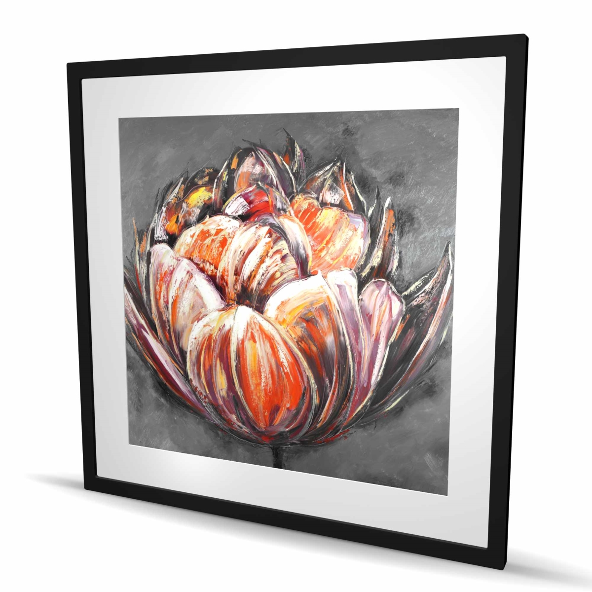 C1FM3636DEUIP3 36 x 36 in. Double & Abstract Orange Tulip - Framed Floral Print