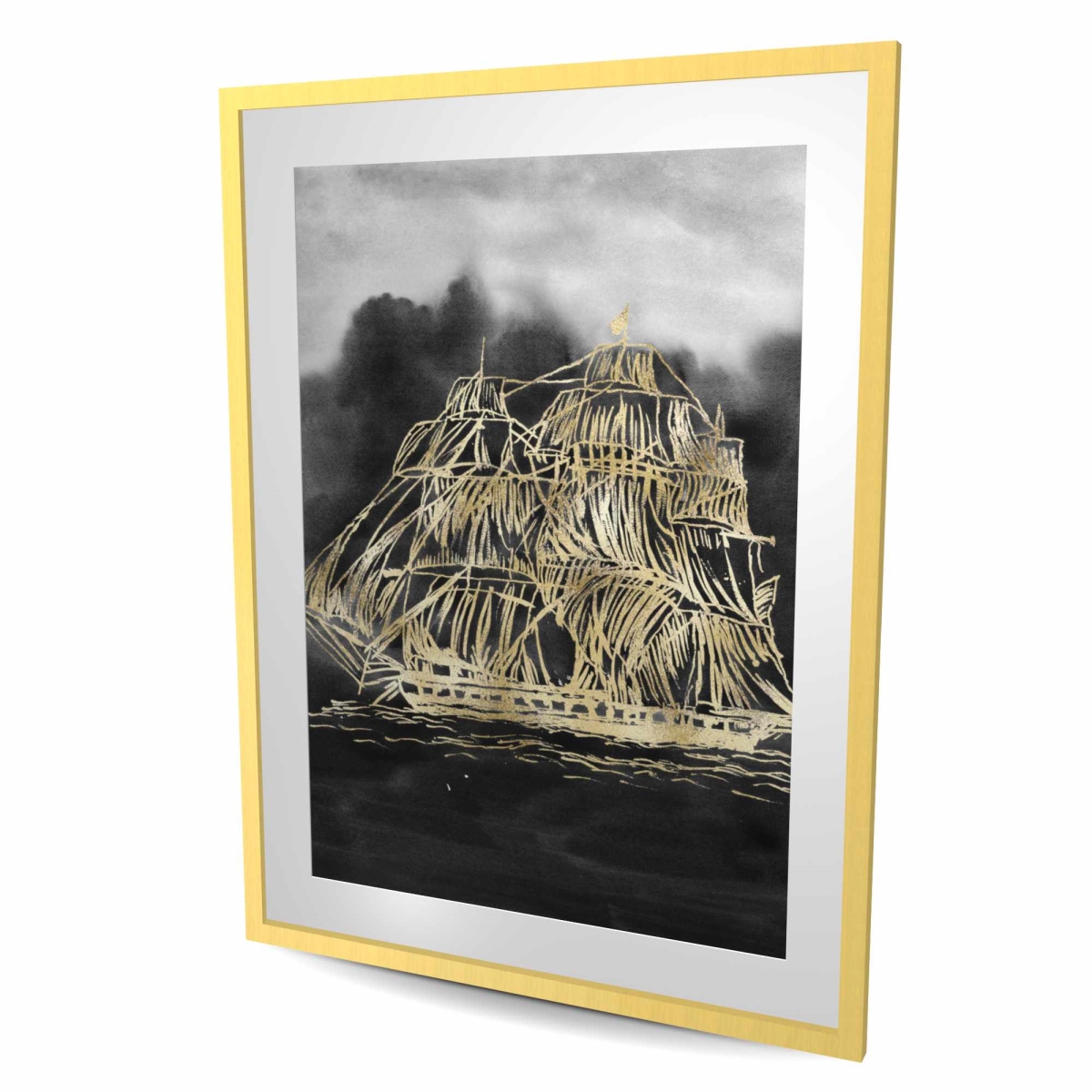 C1FM3648Z9NVVB 36 x 48 in. Old Sailing Ship Bathroom Boat Framed Matted Print - Decor