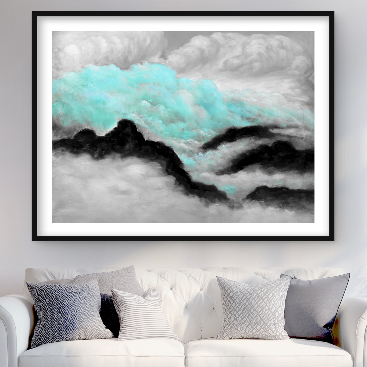 C1FM364880WS2N 36 x 48 in. Gray & Blue Clouds - Framed Matted Print for Home Decor