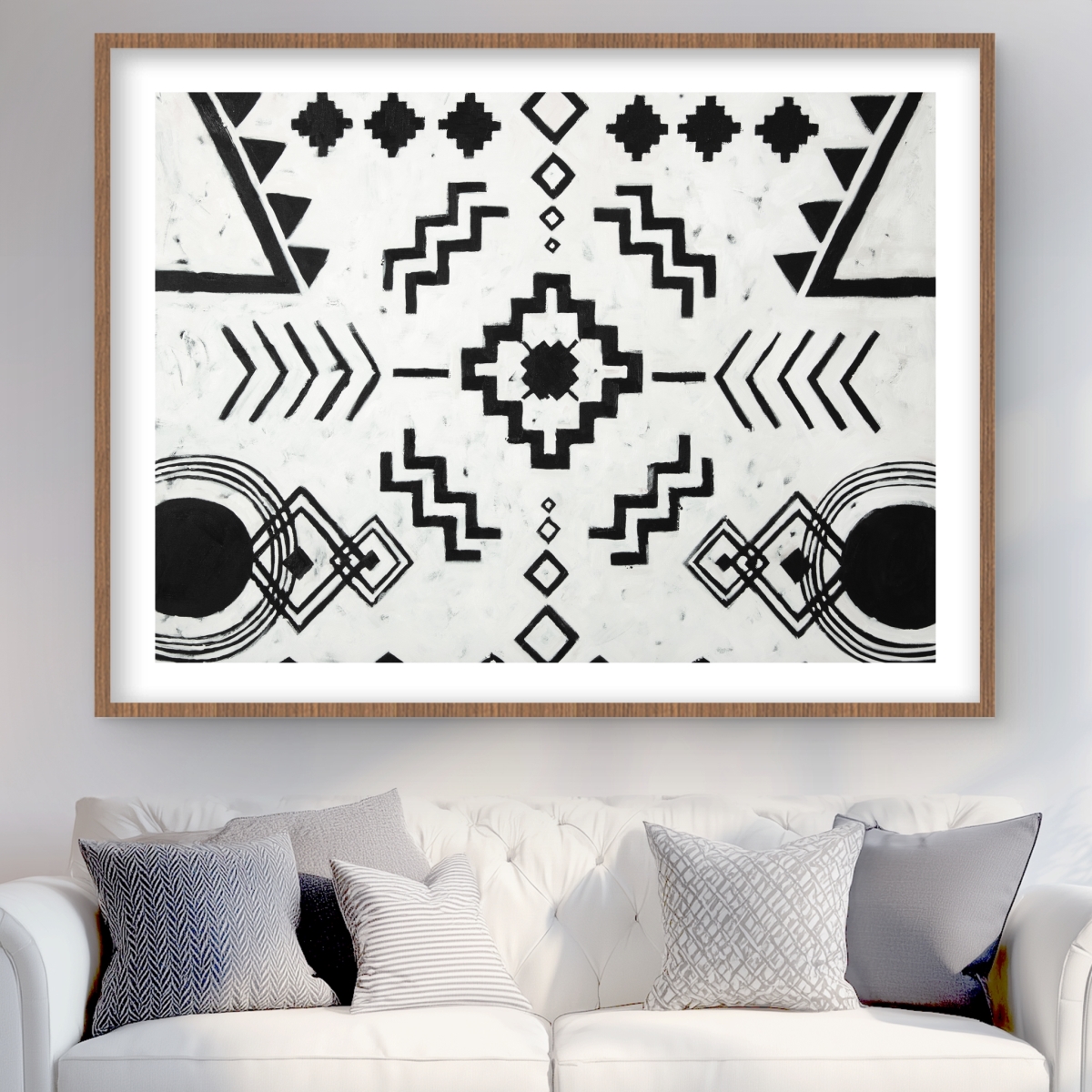 C1FM36489VX79G 36 x 48 in. Ethnic Patterns - Bohemian White Framed Matted Print Decor