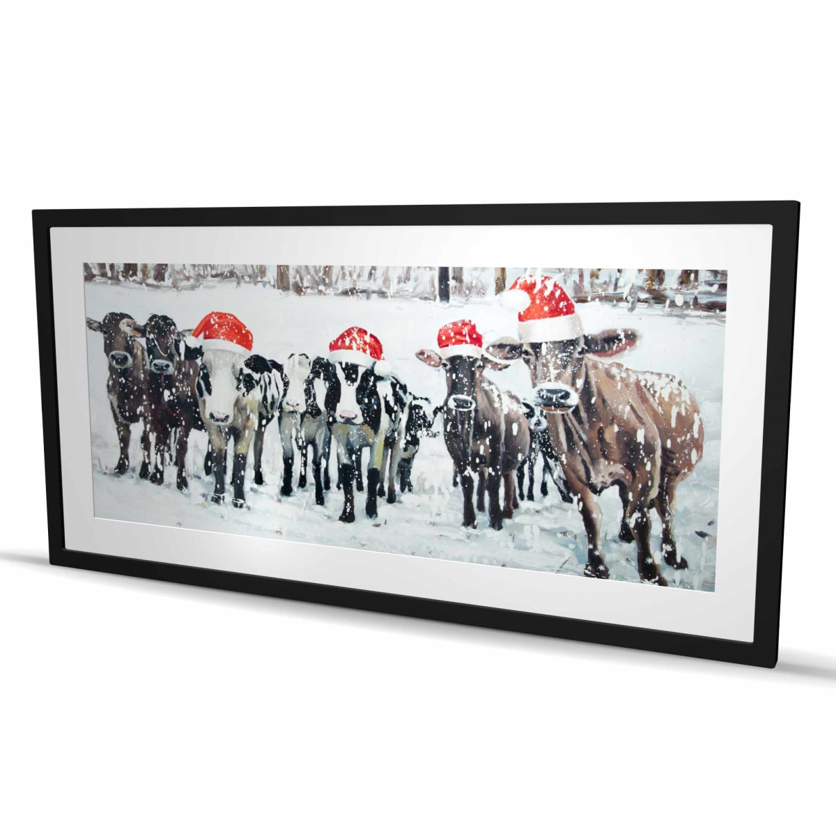 C1FM24482UHESZ 24 x 48 in. Curious Christmas Cows - Rustic Framed Matted Print Decor