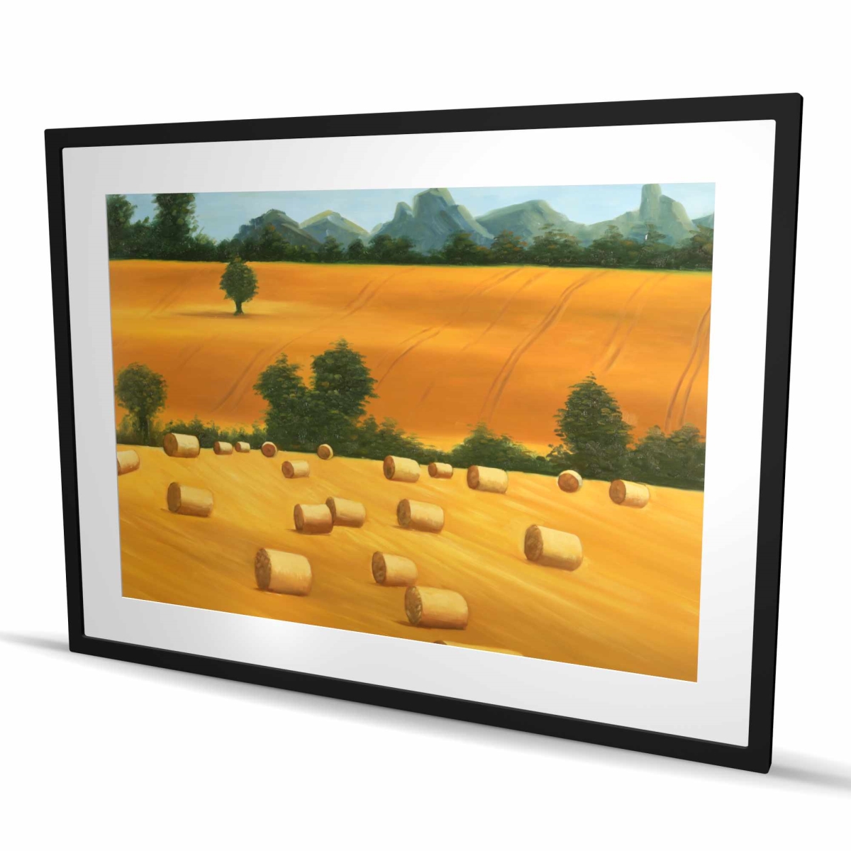 C1FM3648AH3HYL 36 x 48 in. Hay Bale Fields - Rustic Framed Matted Print for Home Decor