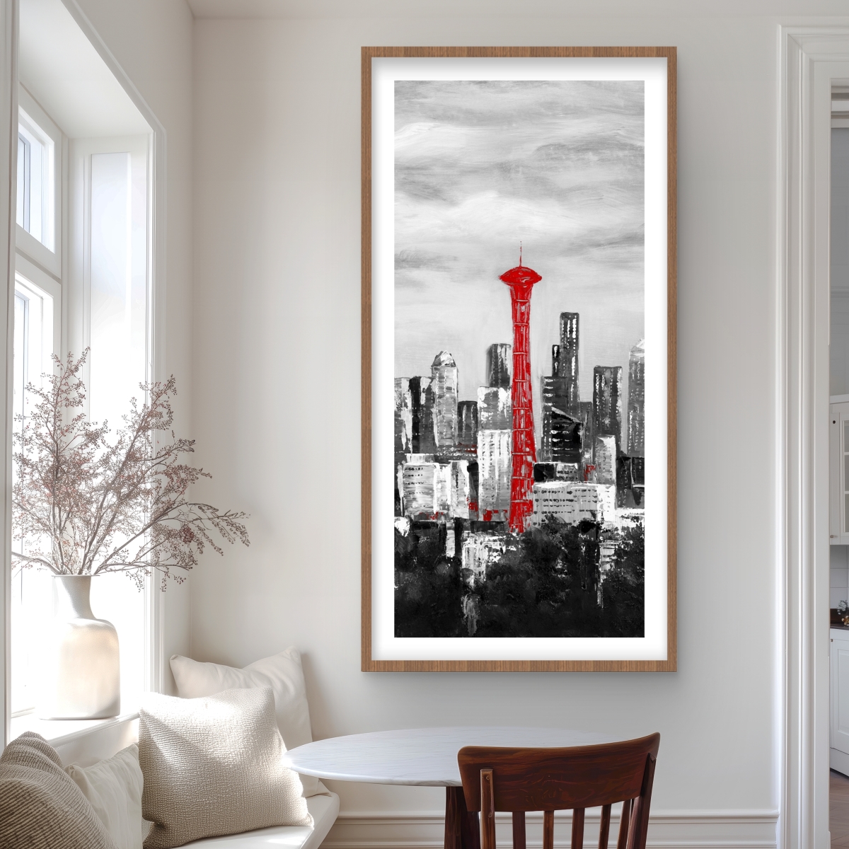 C1FM2448G8NO6P 24 x 48 in. Space Needle in Red - Cities White Framed Matted Print Decor