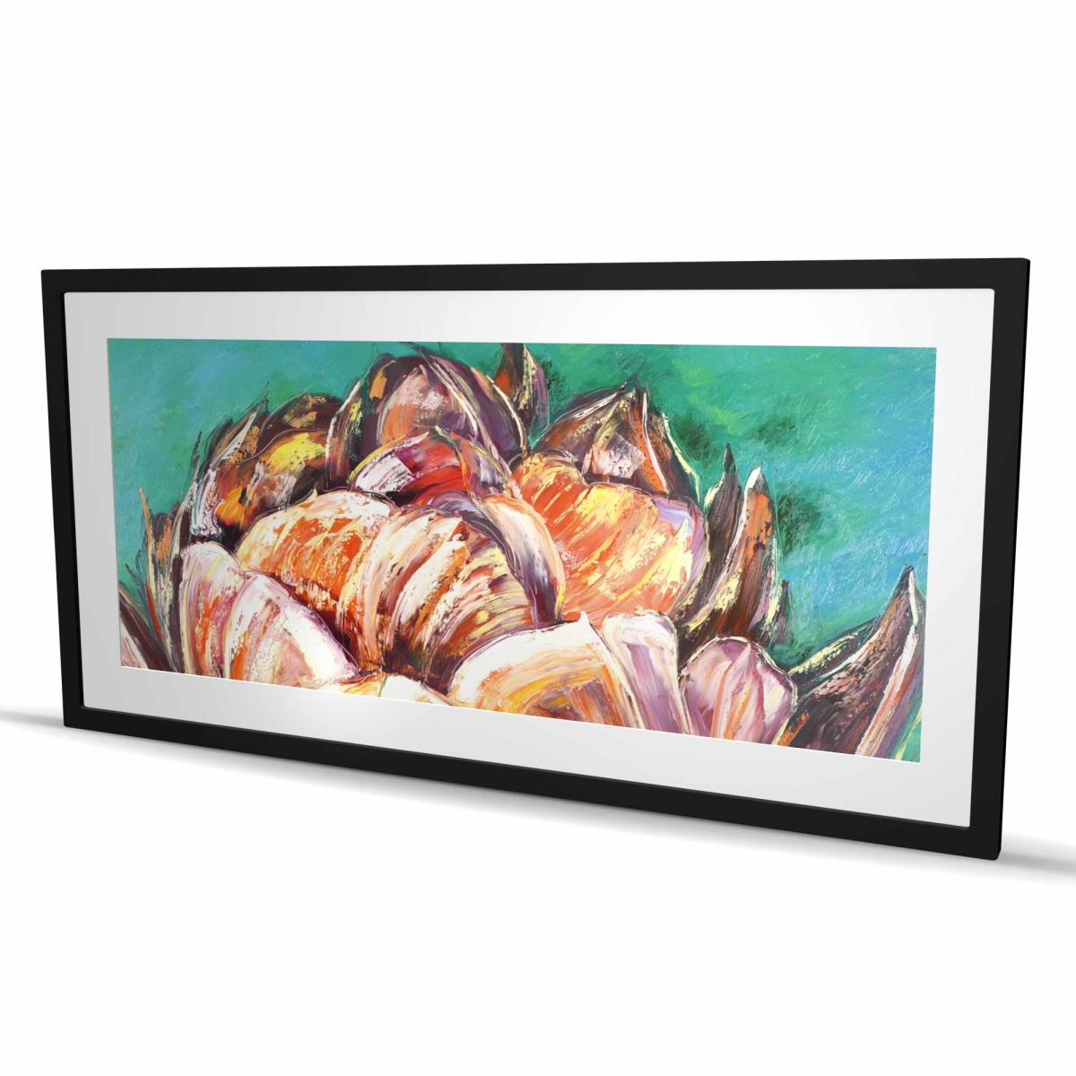 C1FM2448HFP0DC 24 x 48 in. Abstract Double Tulips Flower Print - Turquoise Framed Art
