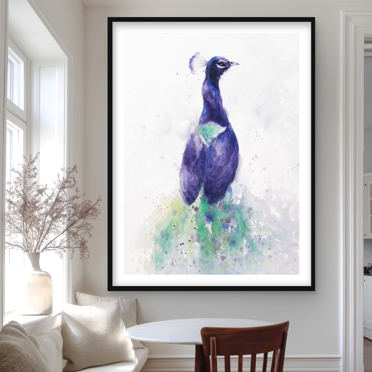 C1FM3648B2HPWE 36 x 48 in. Graceful Peacock - Framed Matted Print for Bedroom Decor
