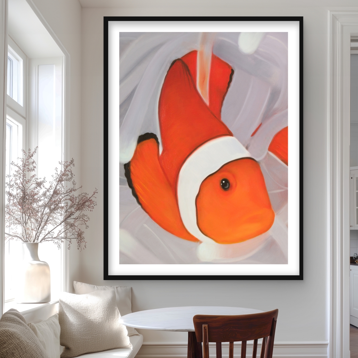 C1FM3648DS2B22 36 x 48 in. Clownfish Under the Sea - White Marine Framed Matted Print