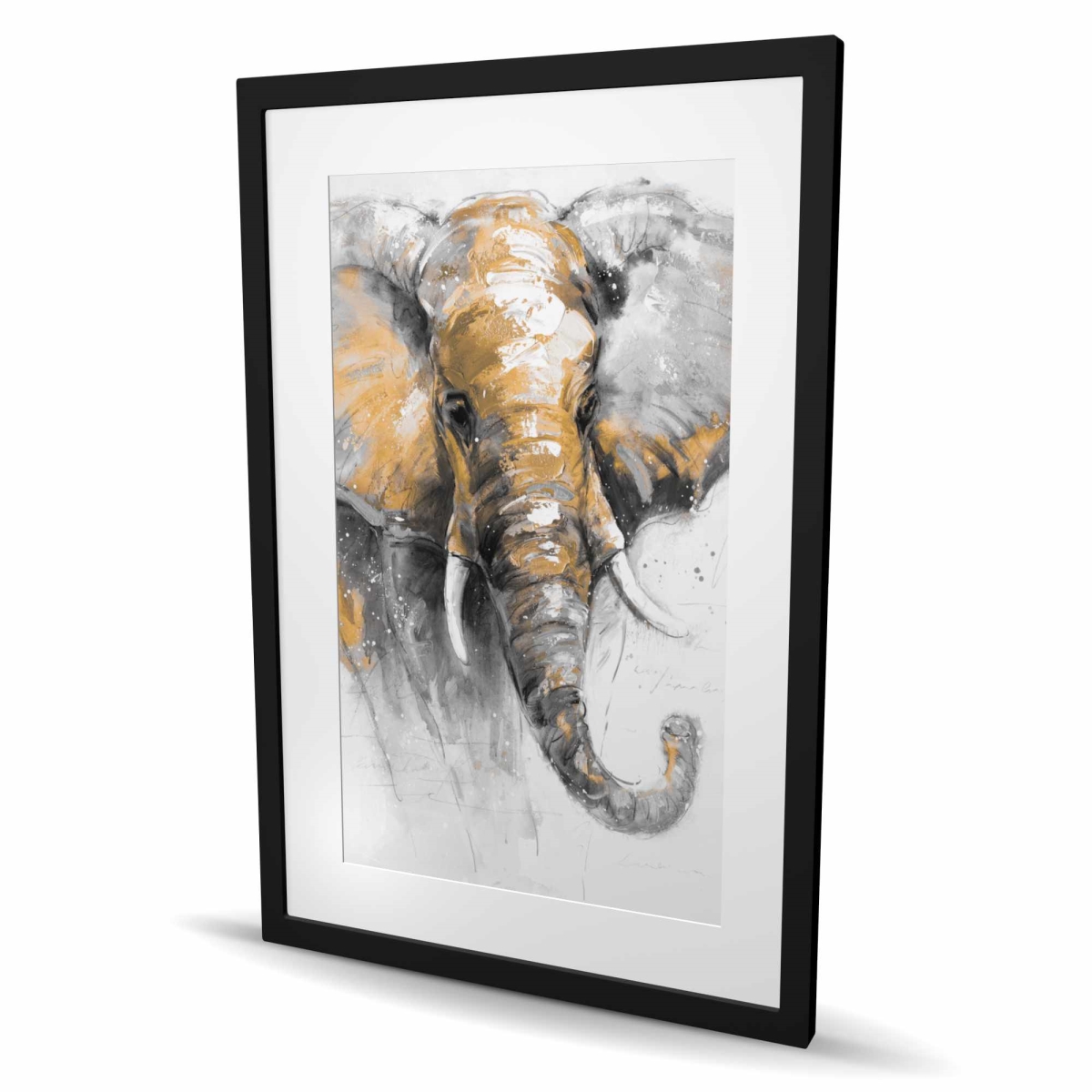 C1FM2436Z2JM60 24 x 36 in. Beautiful Golden Elephant - Modern Framed Matted Print Decor