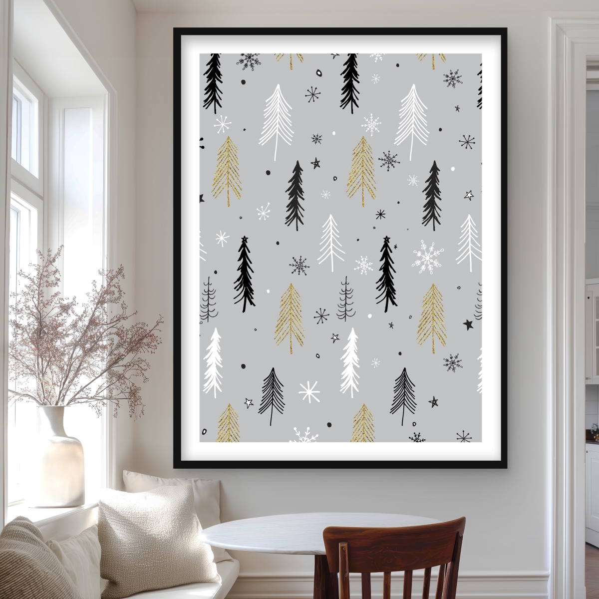 C1FM364850ZCOZ 36 x 48 in. Christmas Tree Pattern - Framed Matted Print for Home Decor