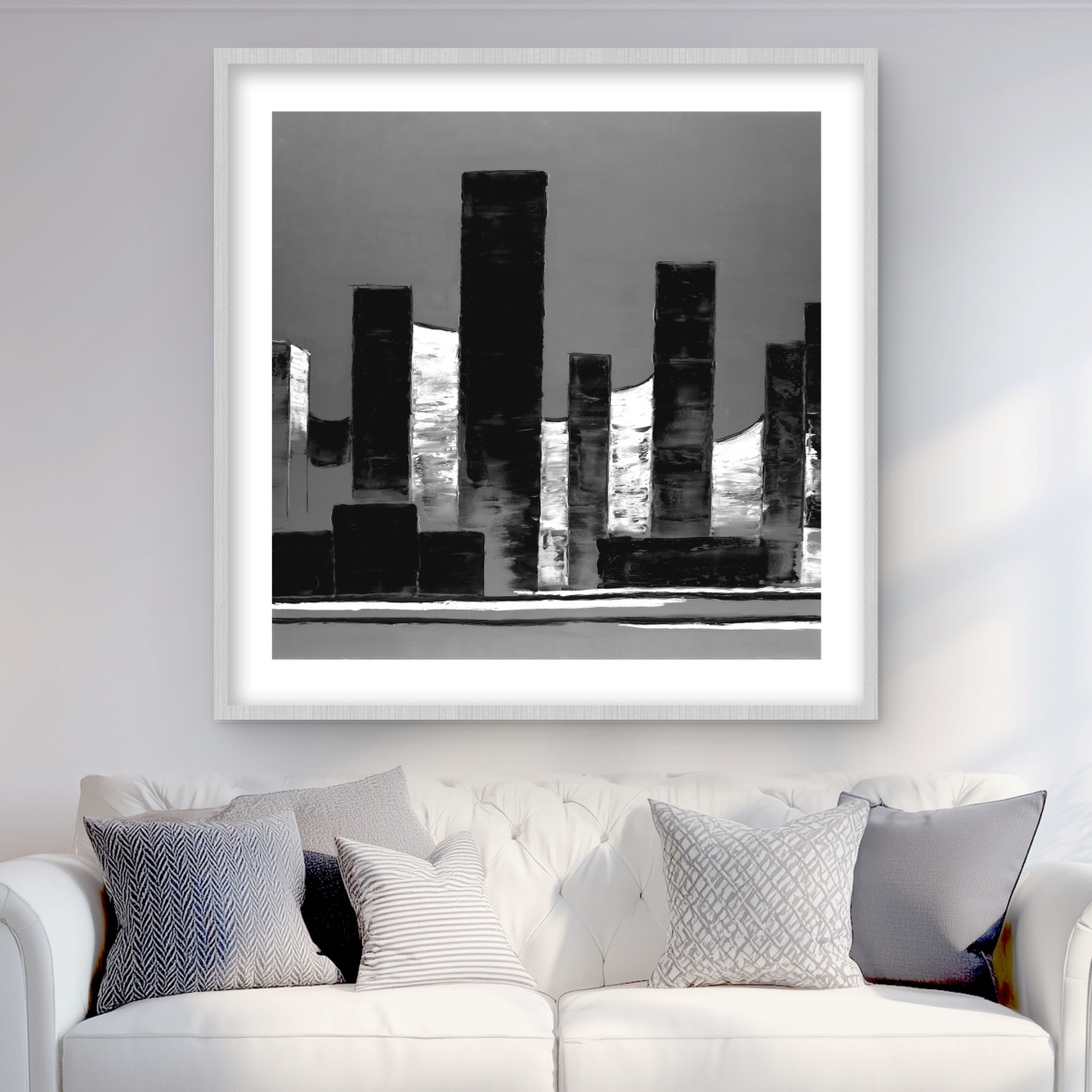 C1FM36366IW2F5 36 x 36 in. Minimalist Abstract Buildings Print - White Framed Decor